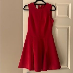 Red Flair Slightly Stretch Fabric Back Zip Dress